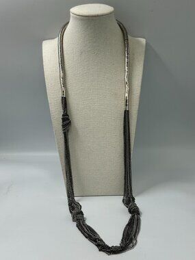 3/$30 Multi Chain Link Necklace Black Silver Knotted Details Long Length 36"
